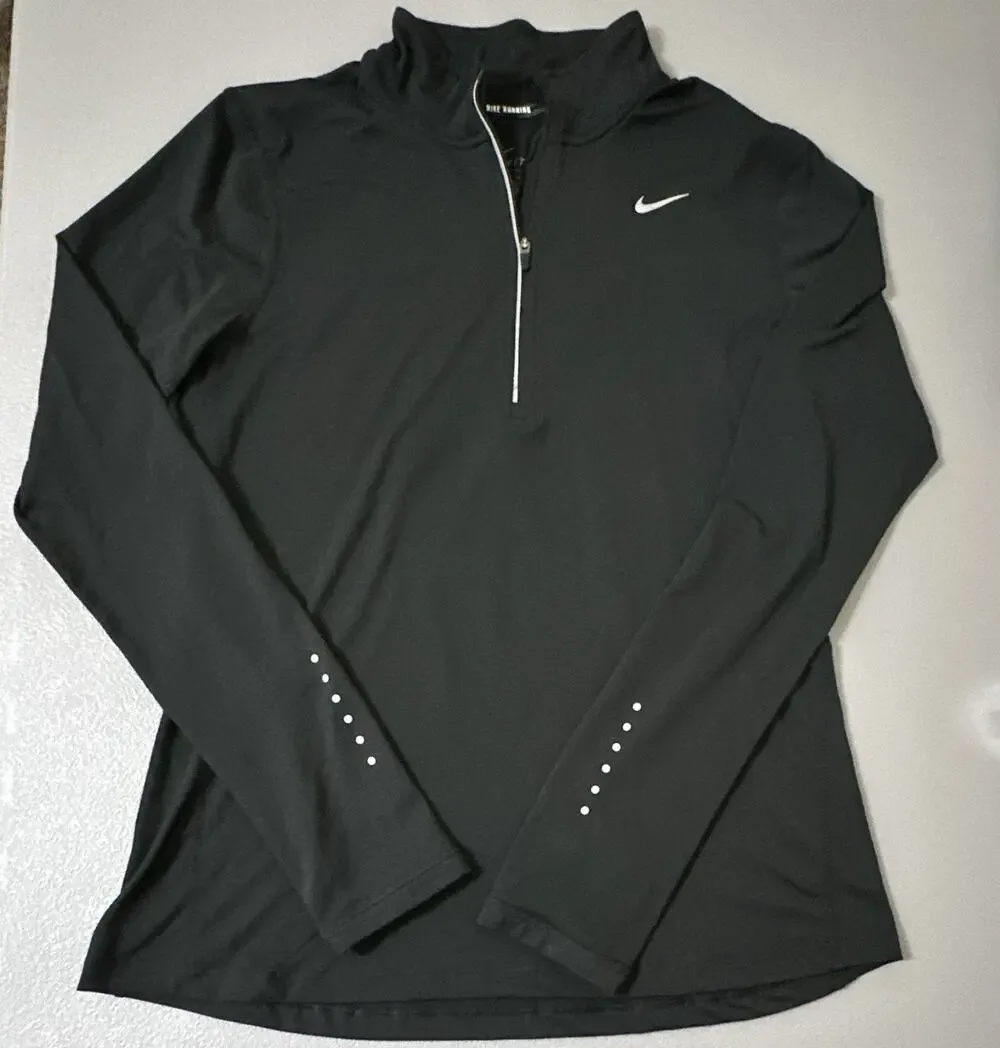 Nike Dri-FIT Womens Running 1/4 Zip Mock Neck Long Sleeve Black M Reflective